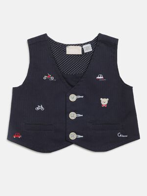 Navy Blue Embroidered Waistcoat